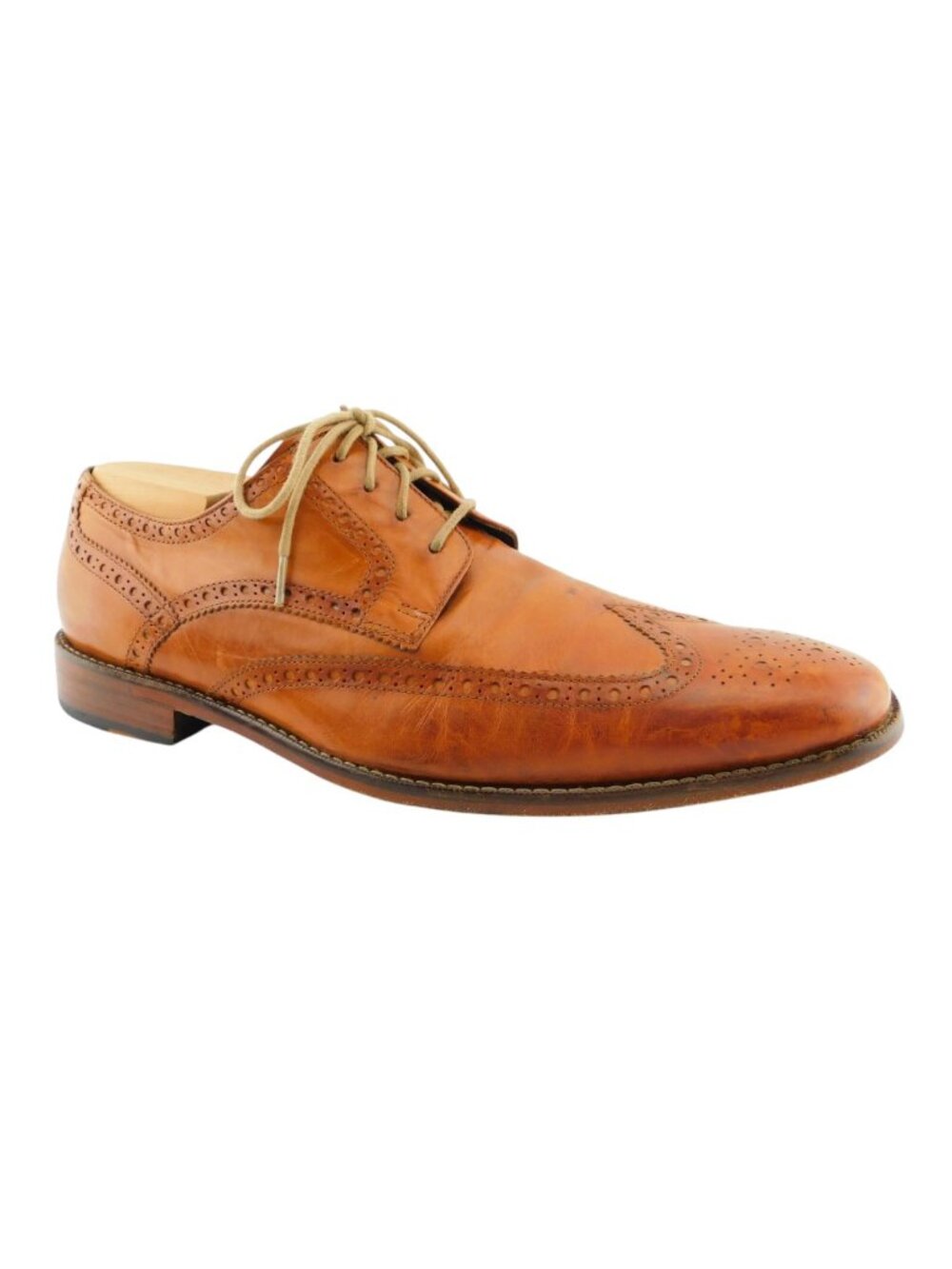 COLE HAAN Nike Air Caramel Brown Leather Wingtip Oxfords Dress Shoes 10.5